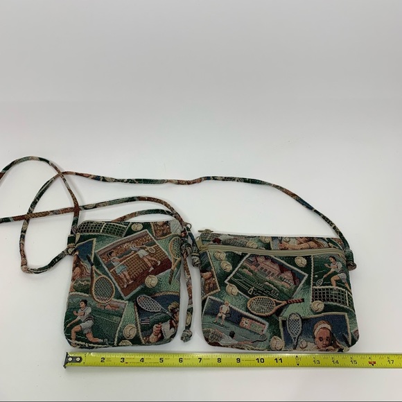 Dove Rare Vintage Two Piece Set Tennis Graphic Tapestry Crossbody Bag Purses - Picture 11 of 14